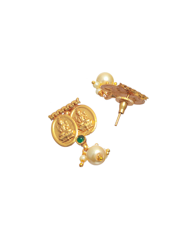 Priyaasi Goddess Laxmi Studded Pearl Drop Gold Plated Jewellery Set