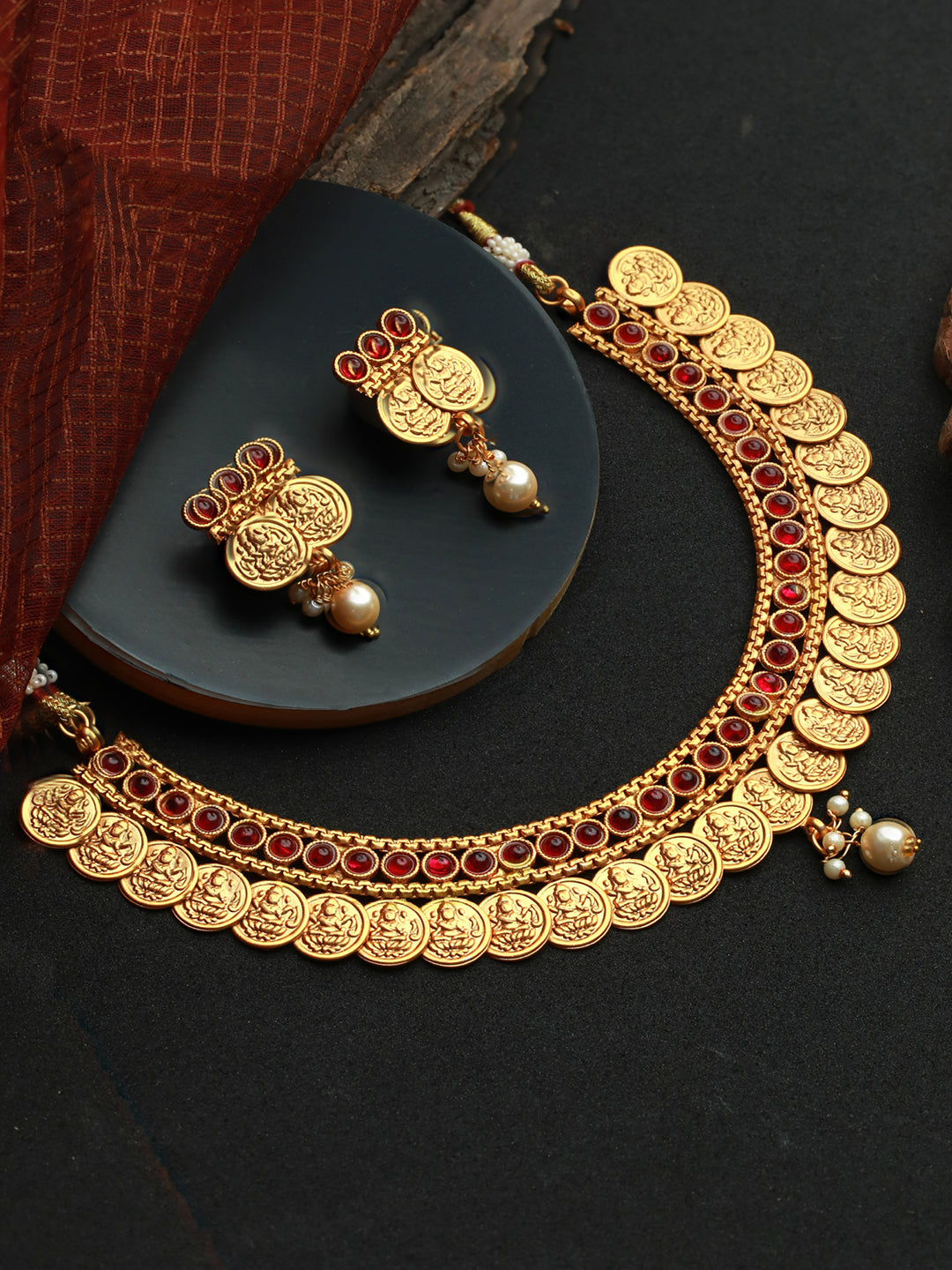 Priyaasi Studded Goddess Laxmi Gold Plated Jewellery Set