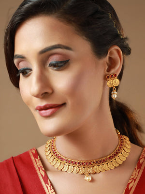 Priyaasi Studded Goddess Laxmi Gold Plated Jewellery Set