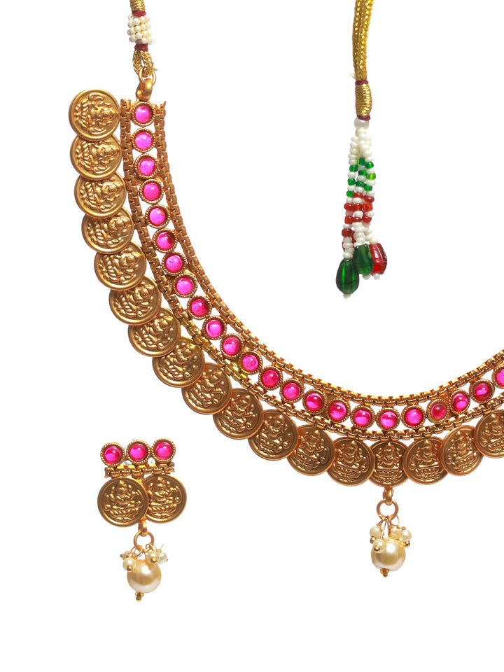 Priyaasi Studded Goddess Laxmi Gold Plated Jewellery Set