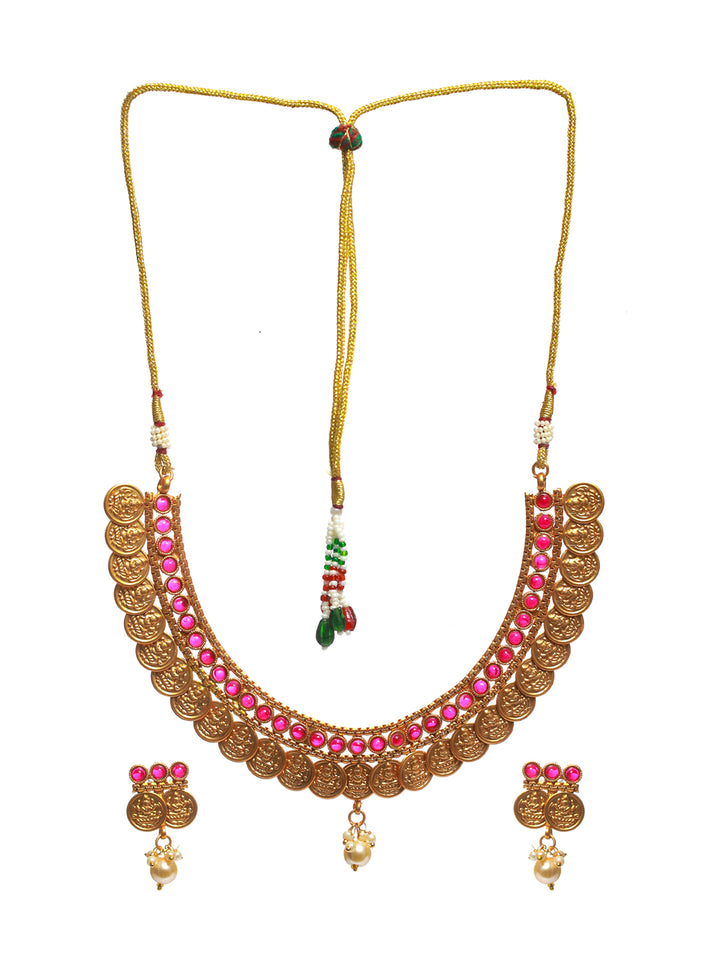 Priyaasi Studded Goddess Laxmi Gold Plated Jewellery Set