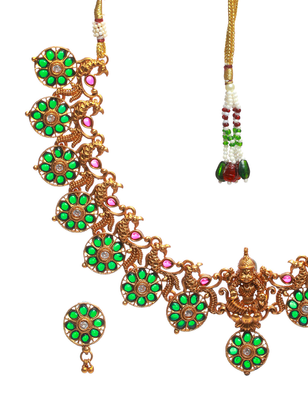 Priyaasi Green Goddess Peacock Floral Gold Plated Jewellery Set