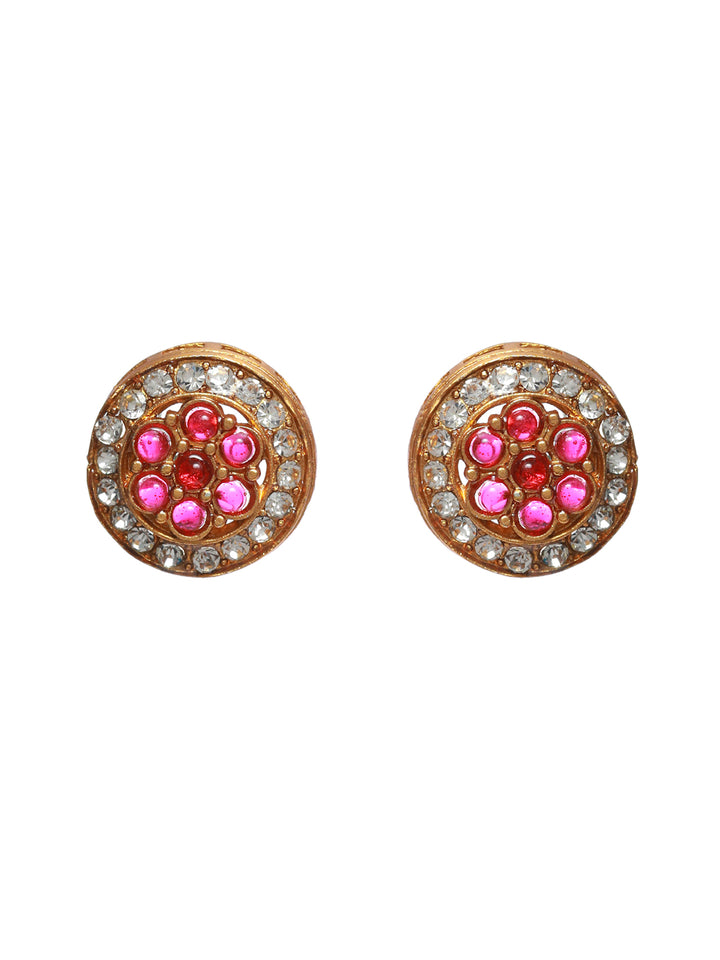 Priyaasi Pink Round Floral Studded Gold Plated Jewellery Set