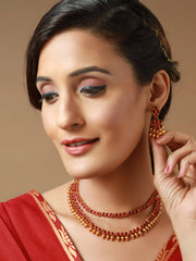 Priyaasi Pink Stone Studded Dual-Layered Gold Plated Jewellery Set