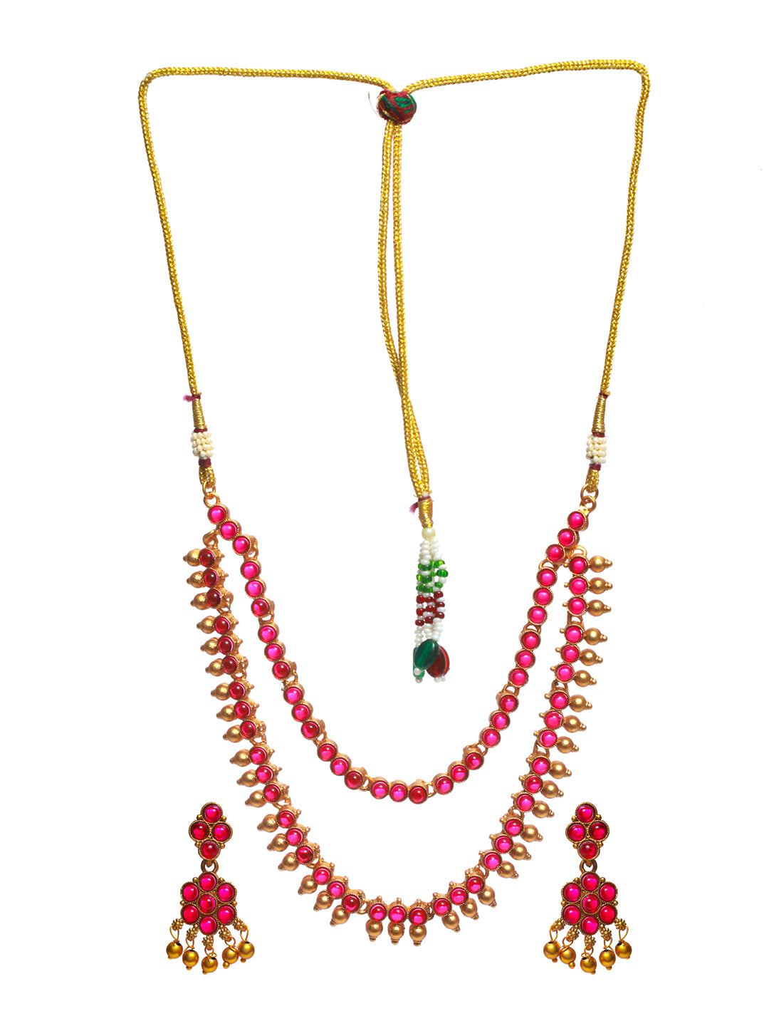 Priyaasi Pink Stone Studded Dual-Layered Gold Plated Jewellery Set