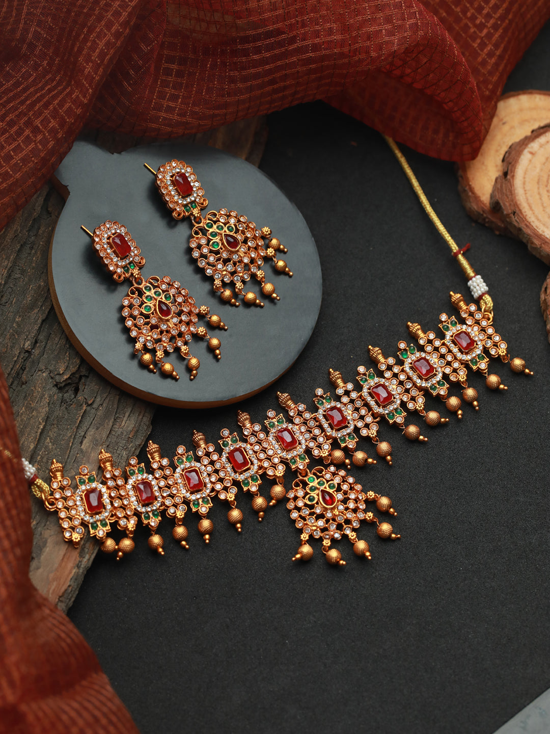 Priyaasi Traditional Multicolor Gold Plated Choker Jewellery Set