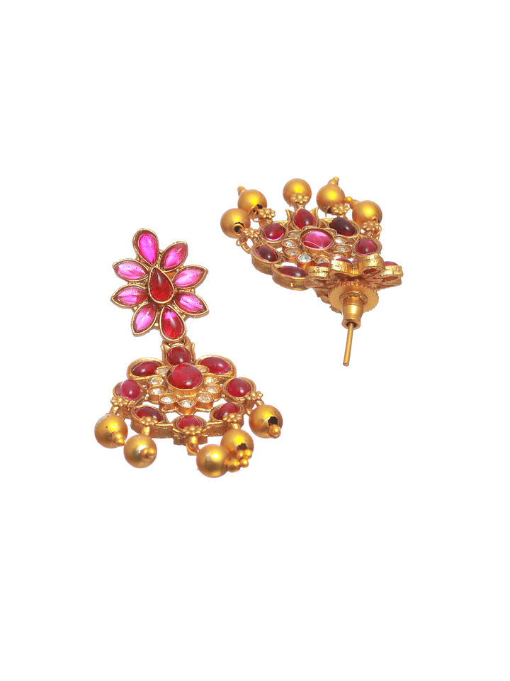 Priyaasi Floral Pink Studded Gold Plated Jewellery Set