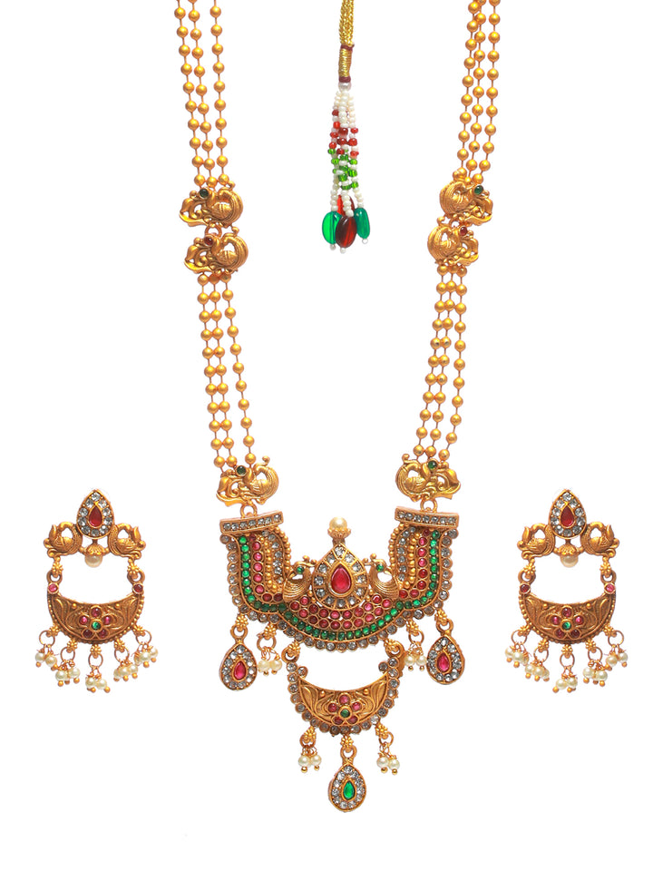 Priyaasi Multicolor Floral peacock Studded Gold Plated Jewellery Set