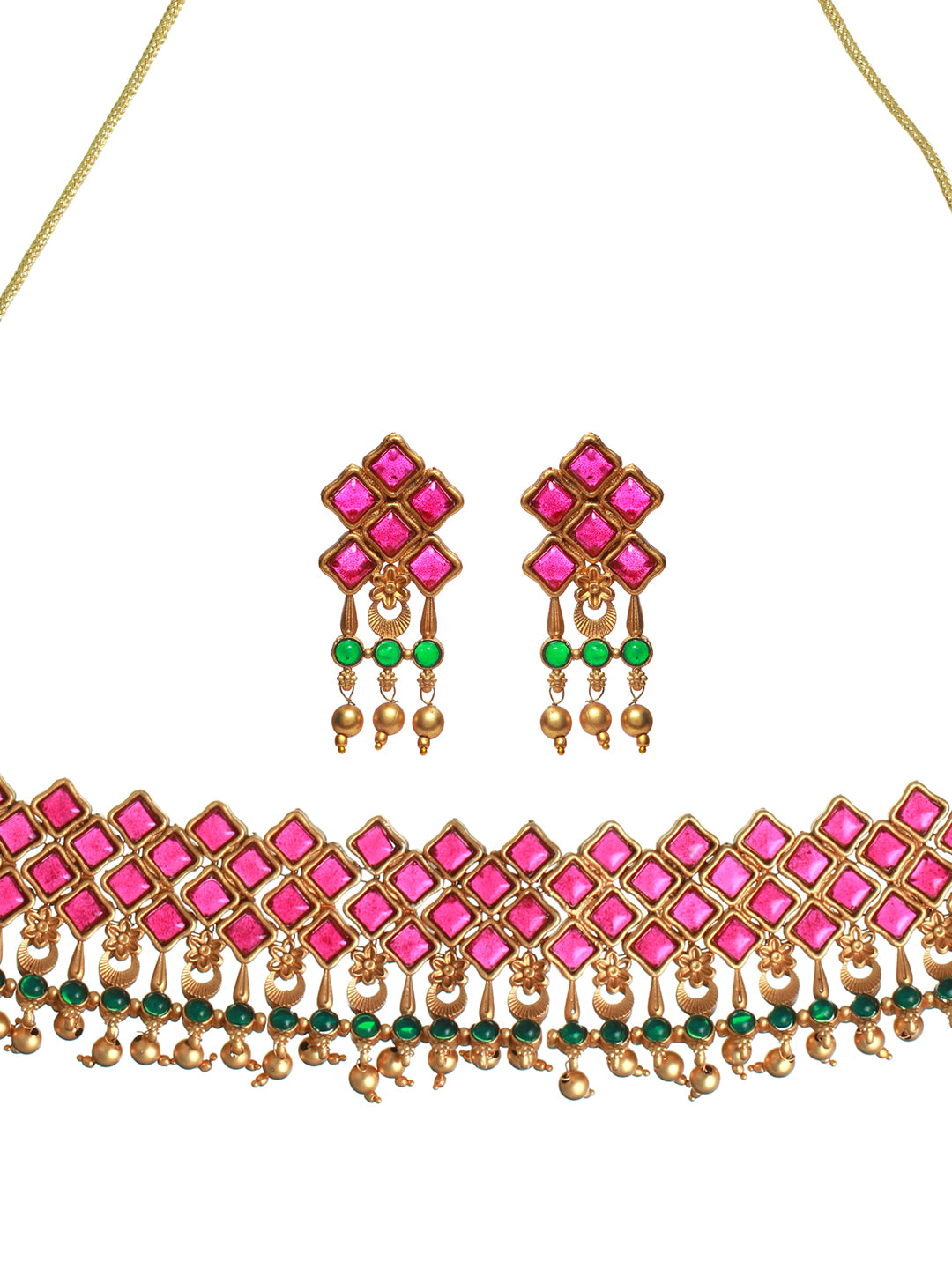 Priyaasi Multicolor Studded Geometric Pattern Gold Plated Jewellery Set