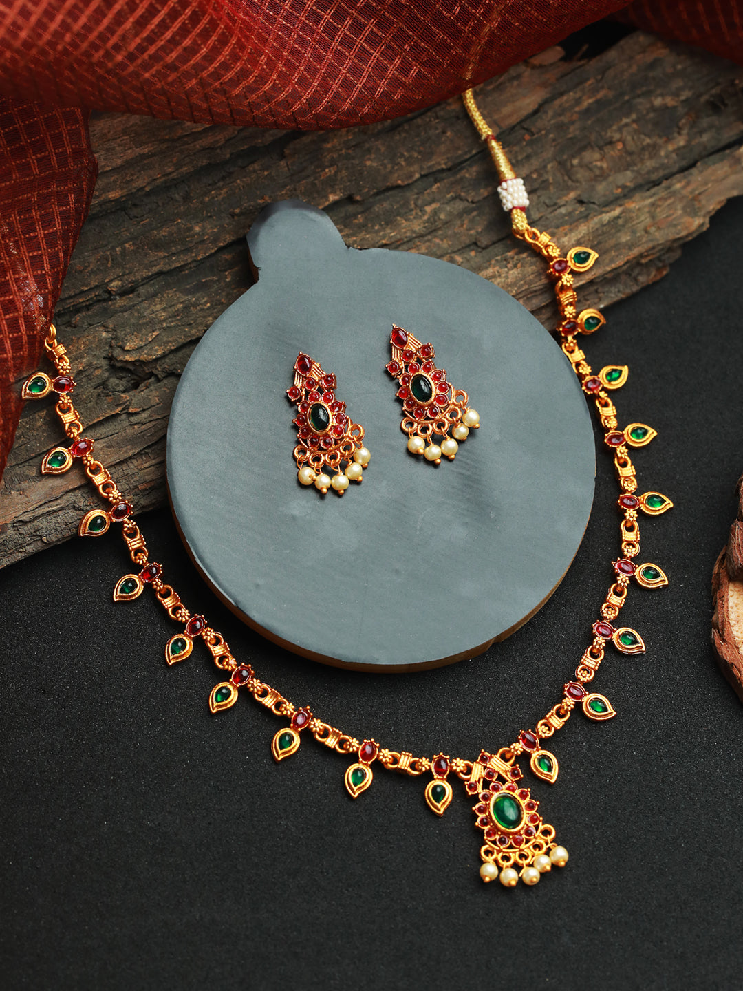 Priyaasi Floral Multicolor Studded Gold Plated Jewellery Set