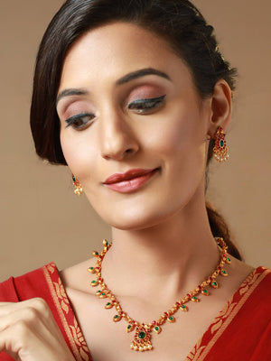 Priyaasi Floral Multicolor Studded Gold Plated Jewellery Set