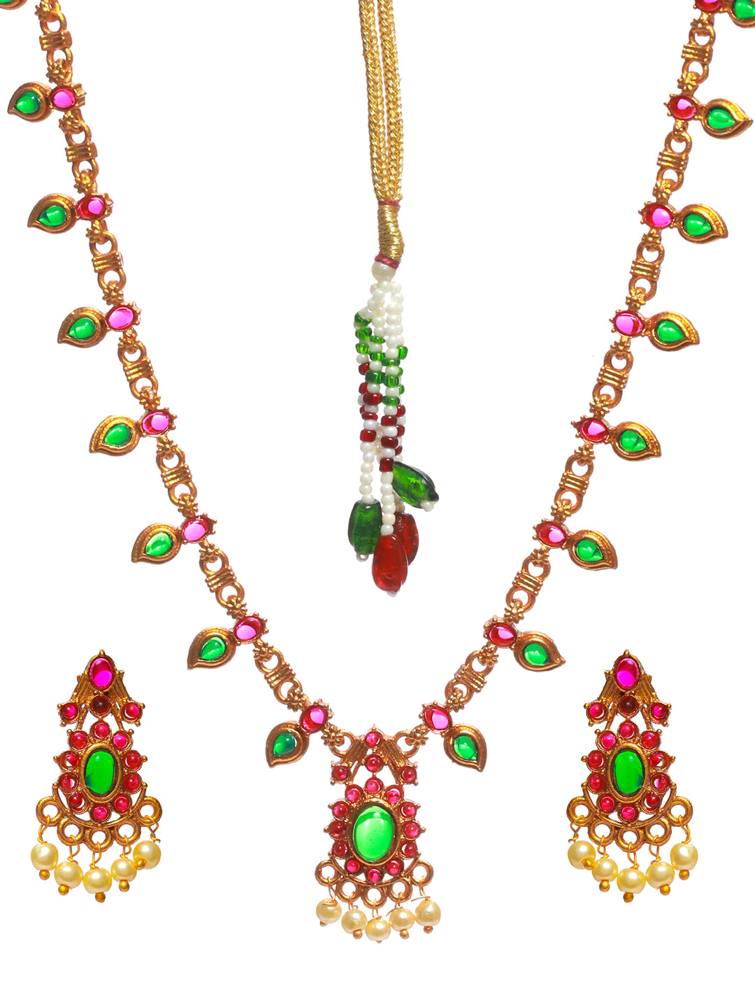 Priyaasi Floral Multicolor Studded Gold Plated Jewellery Set