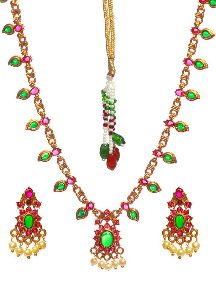 Priyaasi Floral Multicolor Studded Gold Plated Jewellery Set