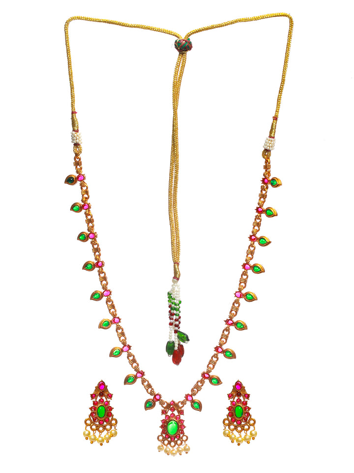 Priyaasi Floral Multicolor Studded Gold Plated Jewellery Set