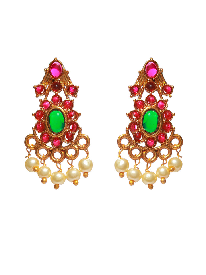 Priyaasi Floral Multicolor Studded Gold Plated Jewellery Set