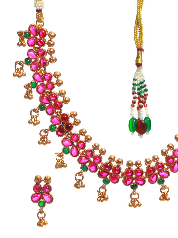 Priyaasi Multicolor Studded Floral Gold Plated Jewellery Set