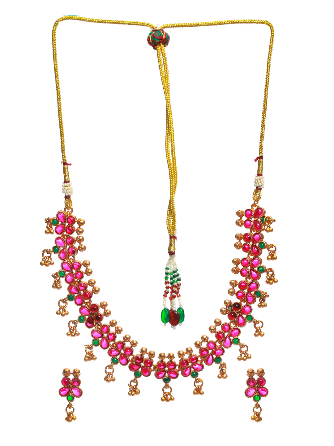 Priyaasi Multicolor Studded Floral Gold Plated Jewellery Set