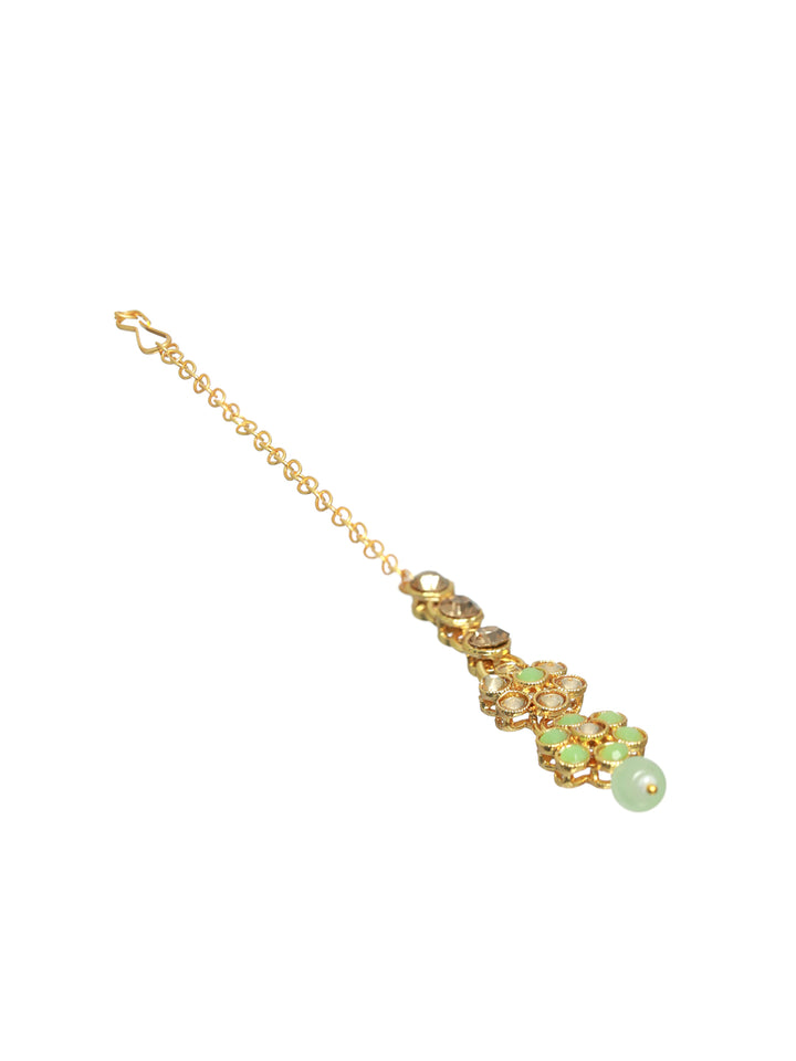 Priyaasi Green Floral Gold Plated Jewellery Set with Maangtikka