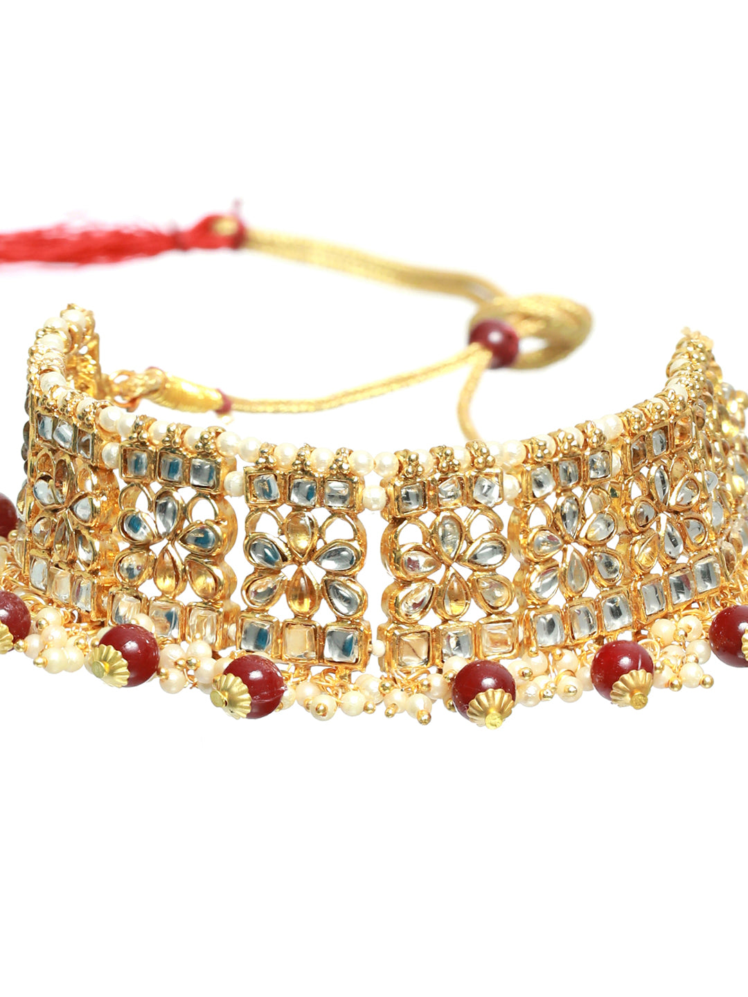 Priyaasi Maroon Floral Gold Plated Choker Jewellery Set with Maangtikka