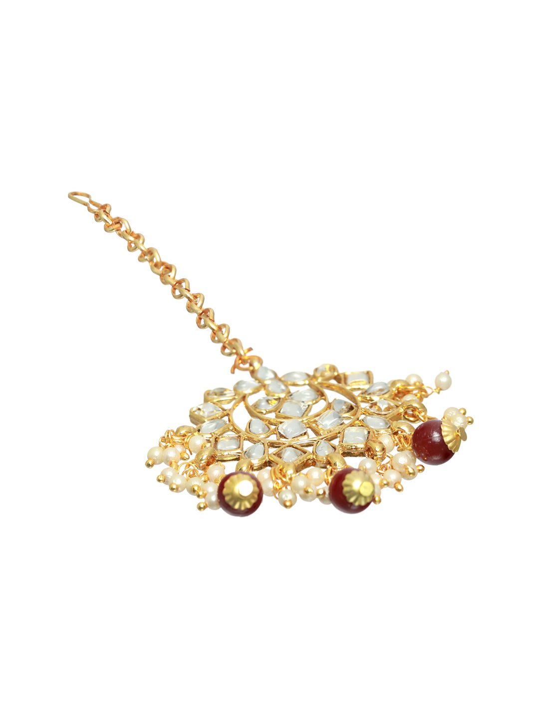 Priyaasi Maroon Floral Gold Plated Choker Jewellery Set with Maangtikka