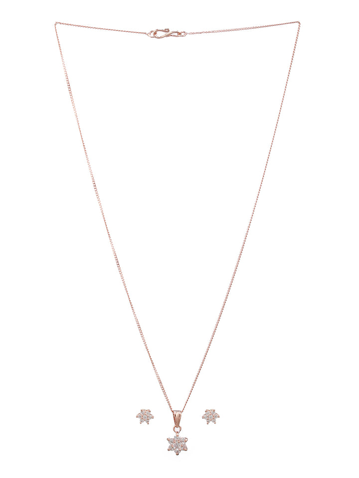 Floral American Diamond Rose Gold-Plated Jewellery Set