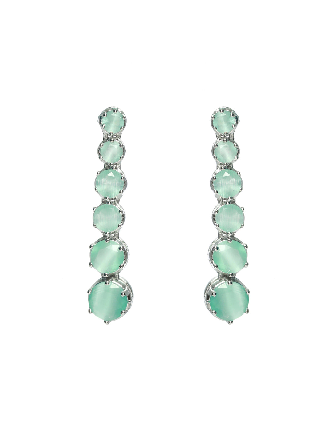 Priyaasi Mint Green Solitaire Silver Plated Jewellery Set