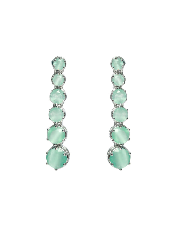 Priyaasi Mint Green Solitaire Silver Plated Jewellery Set