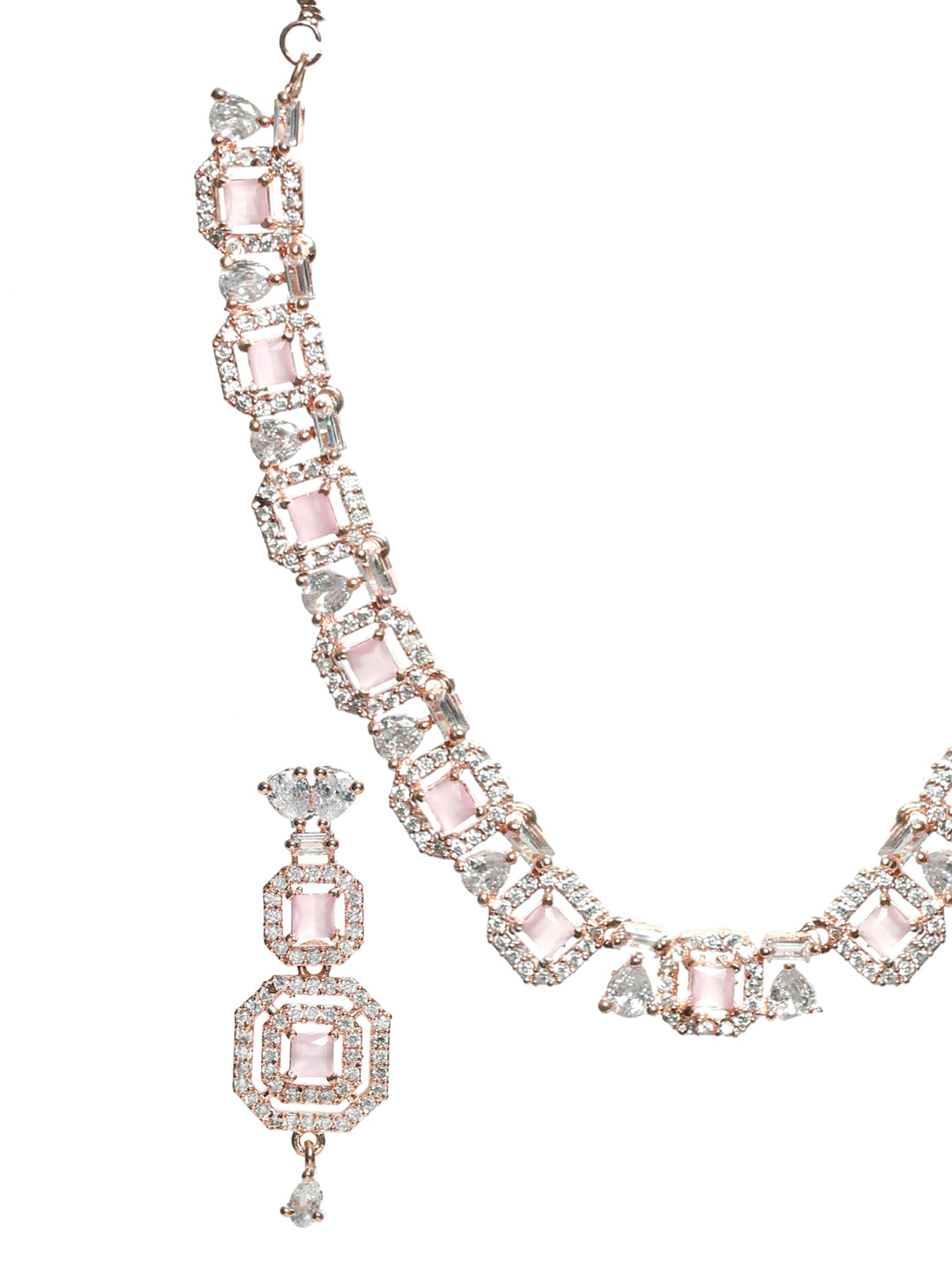 Priyaasi Pink Floral AD Rose Gold Plated Jewellery Set