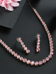Priyaasi Pink Solitaire Silver Plated Jewellery Set