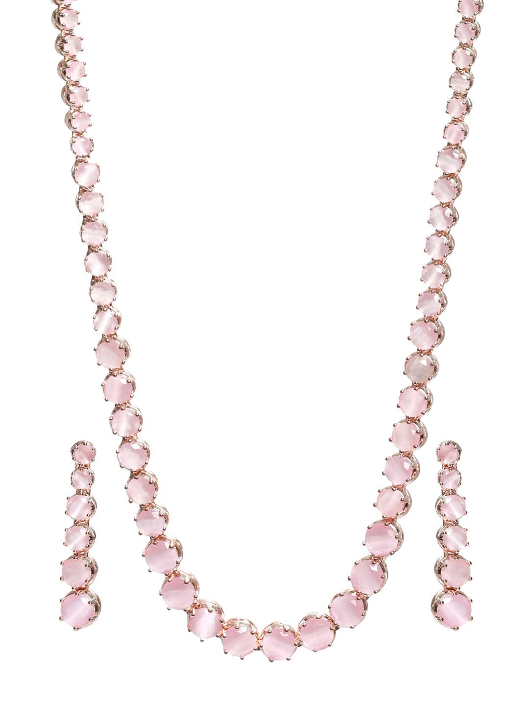 Priyaasi Pink Solitaire Silver Plated Jewellery Set