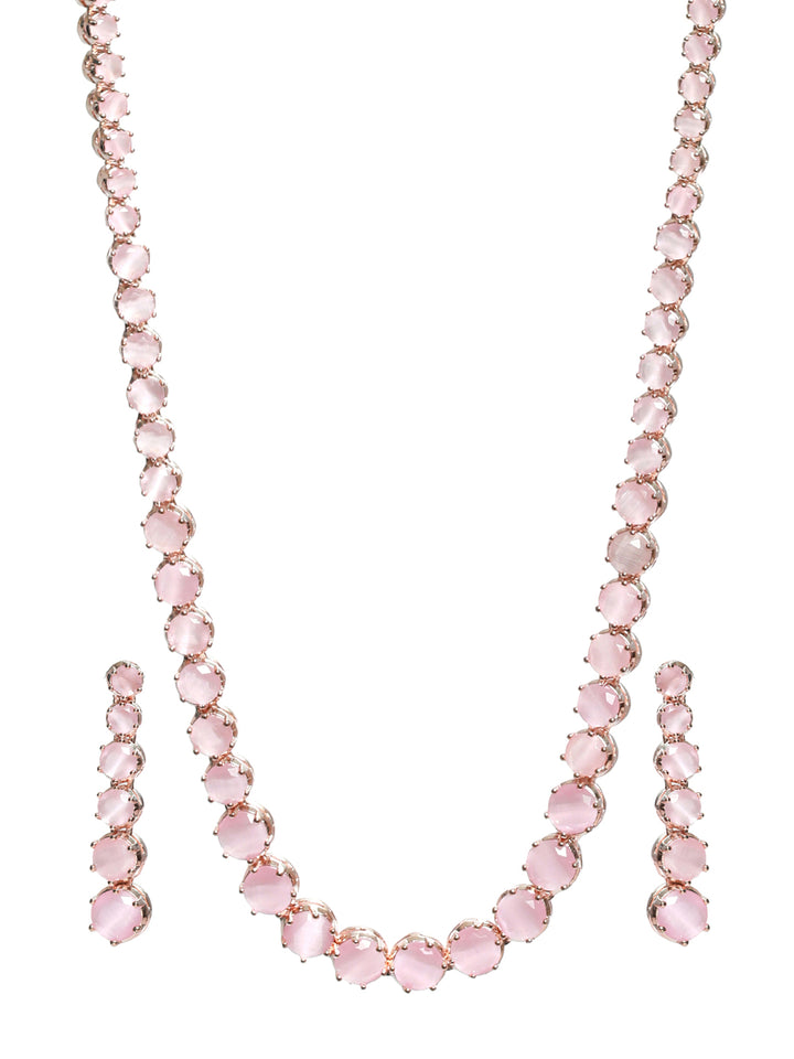 Priyaasi Pink Solitaire Silver Plated Jewellery Set