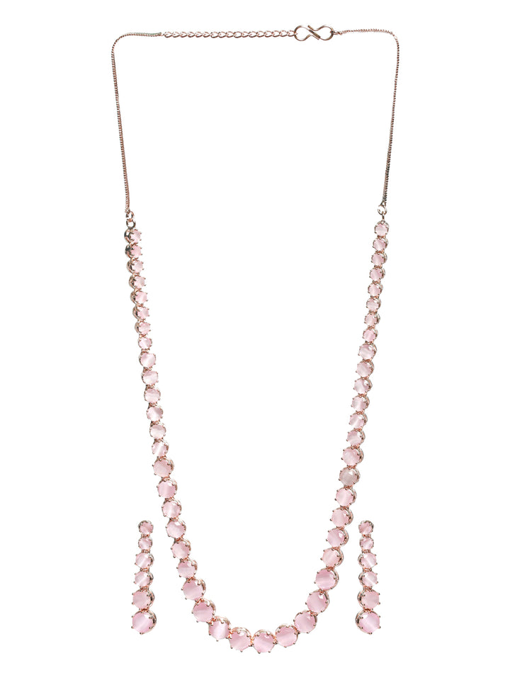 Priyaasi Pink Solitaire Silver Plated Jewellery Set