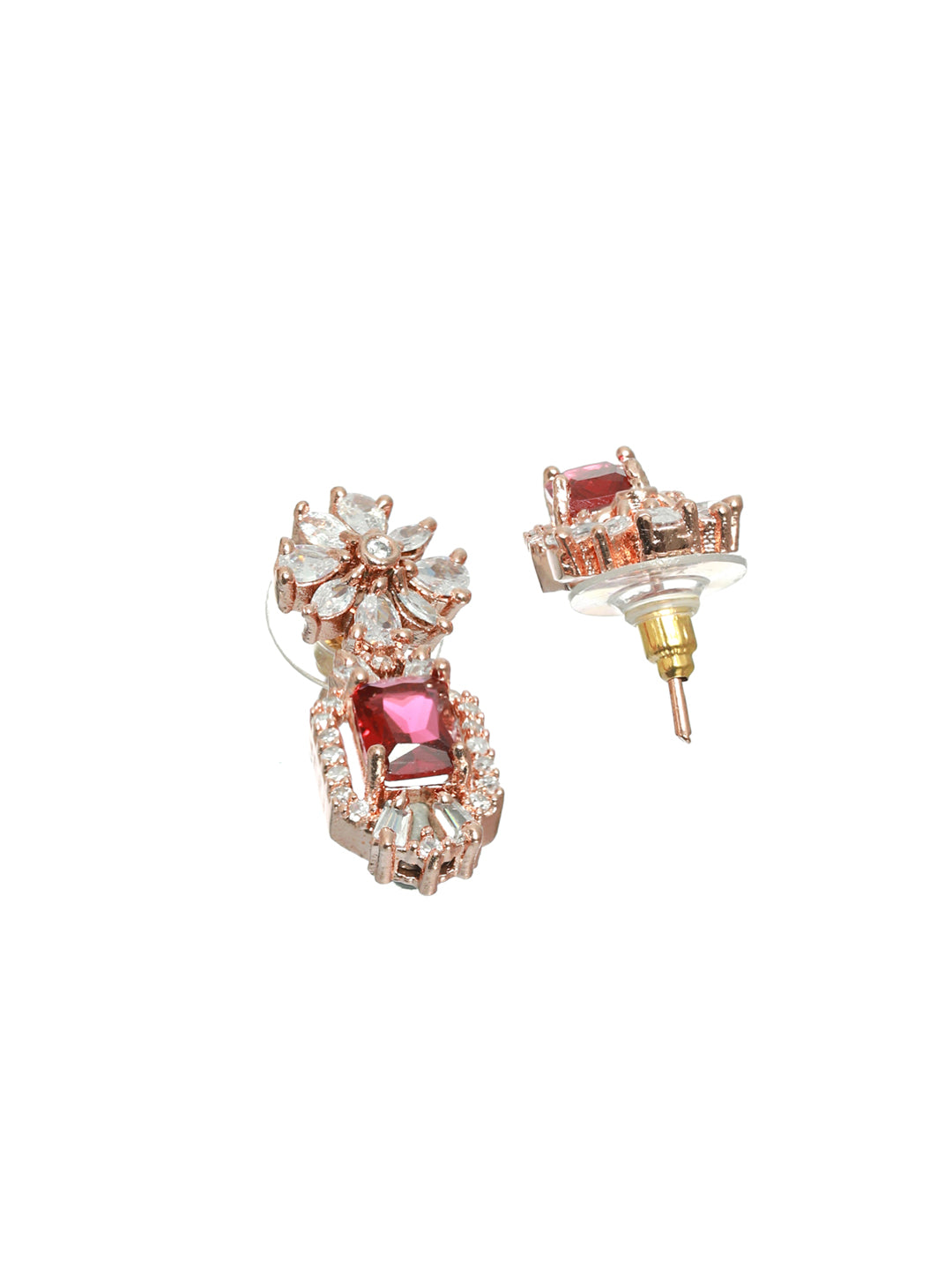 Priyaasi Pink Floral Rose Gold Plated Jewellery Set