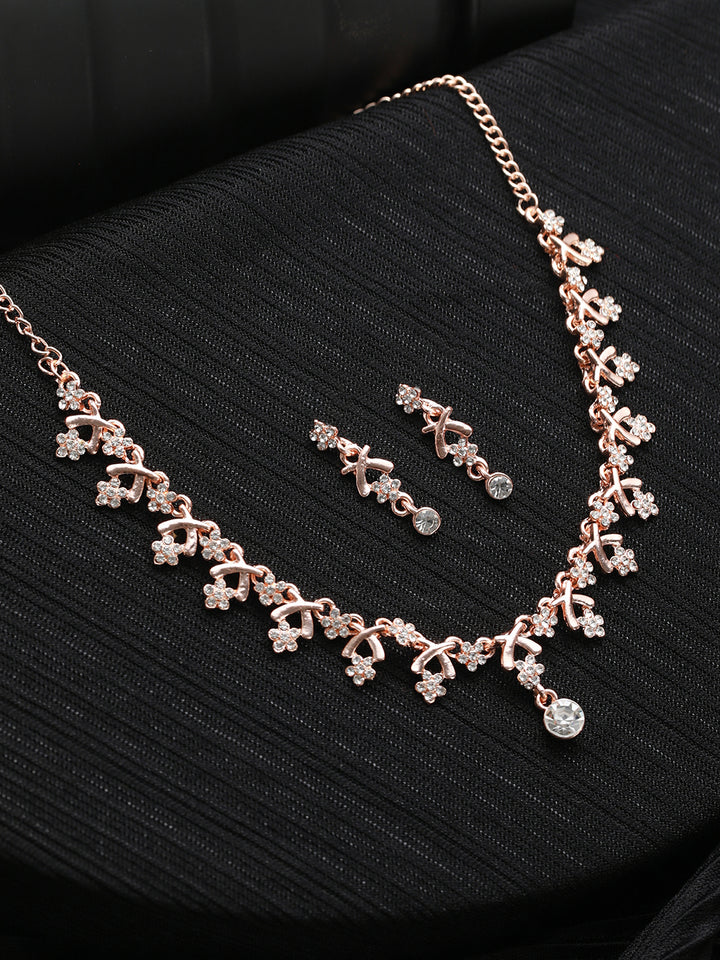 Tiny Flowers AD Rose Gold-Plated Jewellery Set