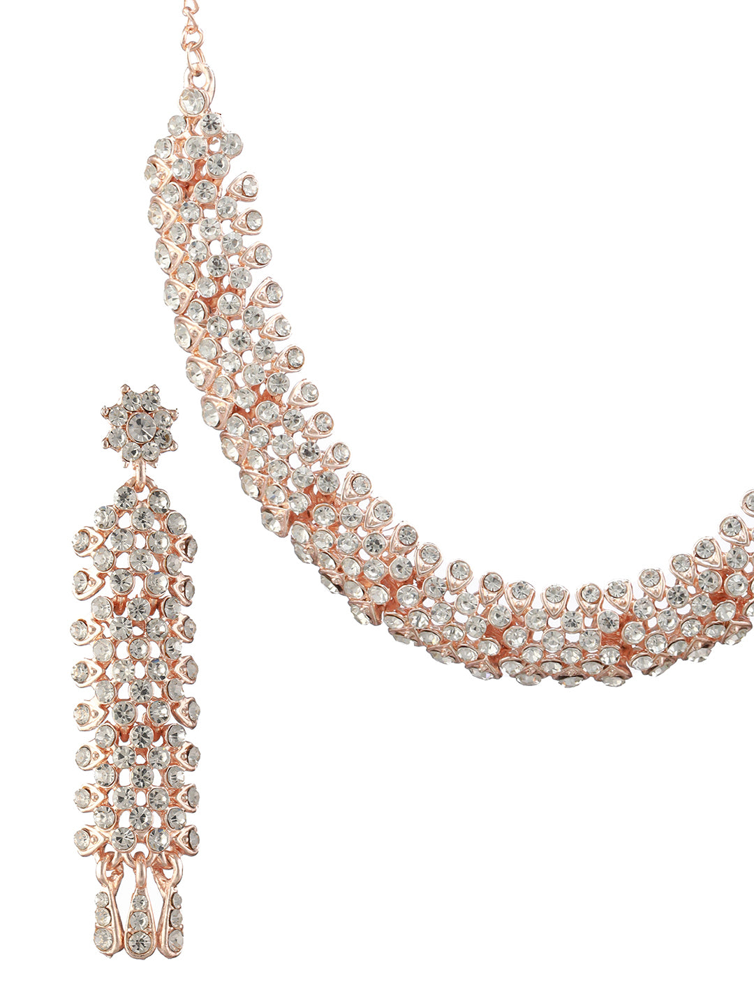 Bold Floral AD Studded Rose Gold-Plated Jewellery Set