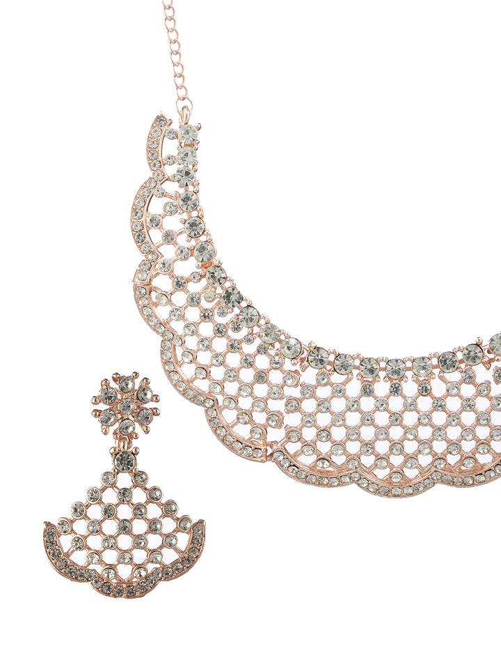 Bold Floral AD Rose Gold-Plated Jewellery Set