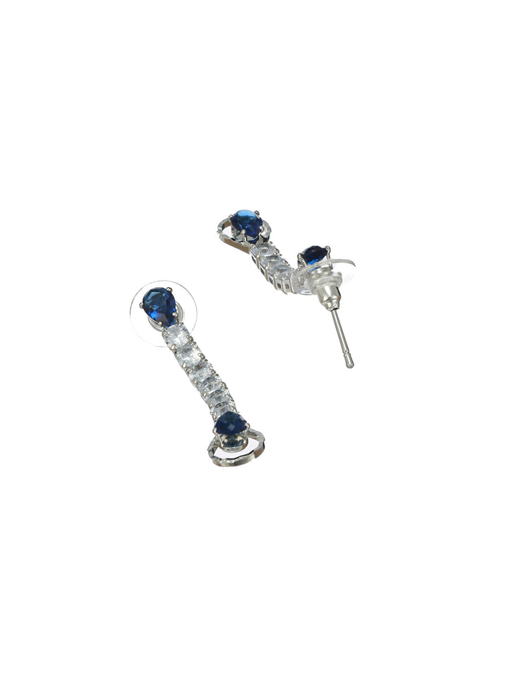 Blue Stone American Diamond Silver-Plated Jewellery Set