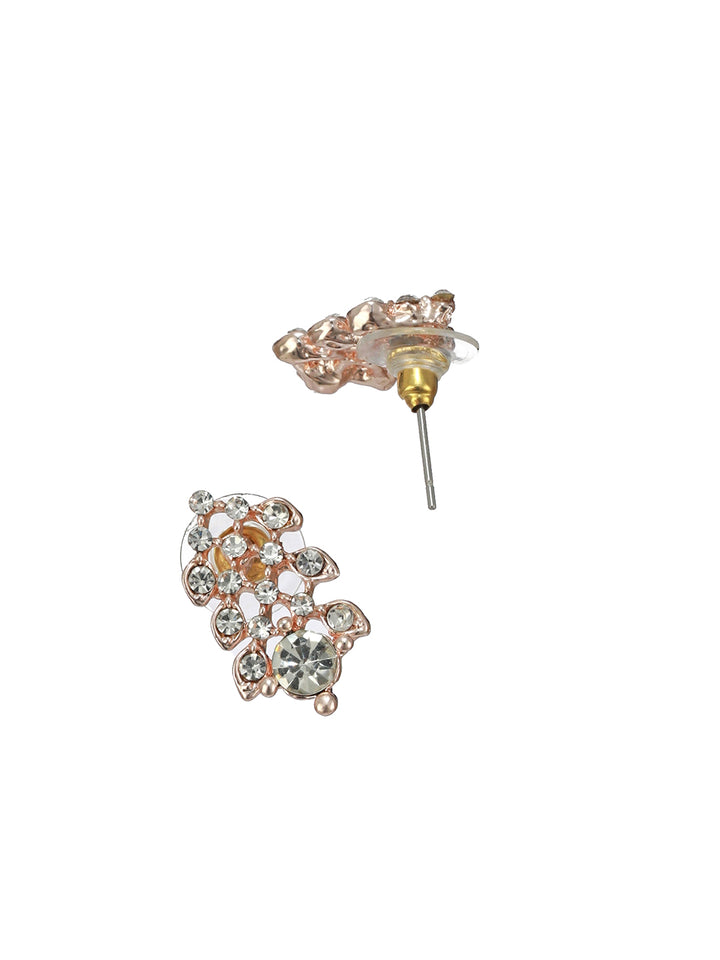 Floral Leaf American Diamond Rose Gold-Plated Jewellery Set