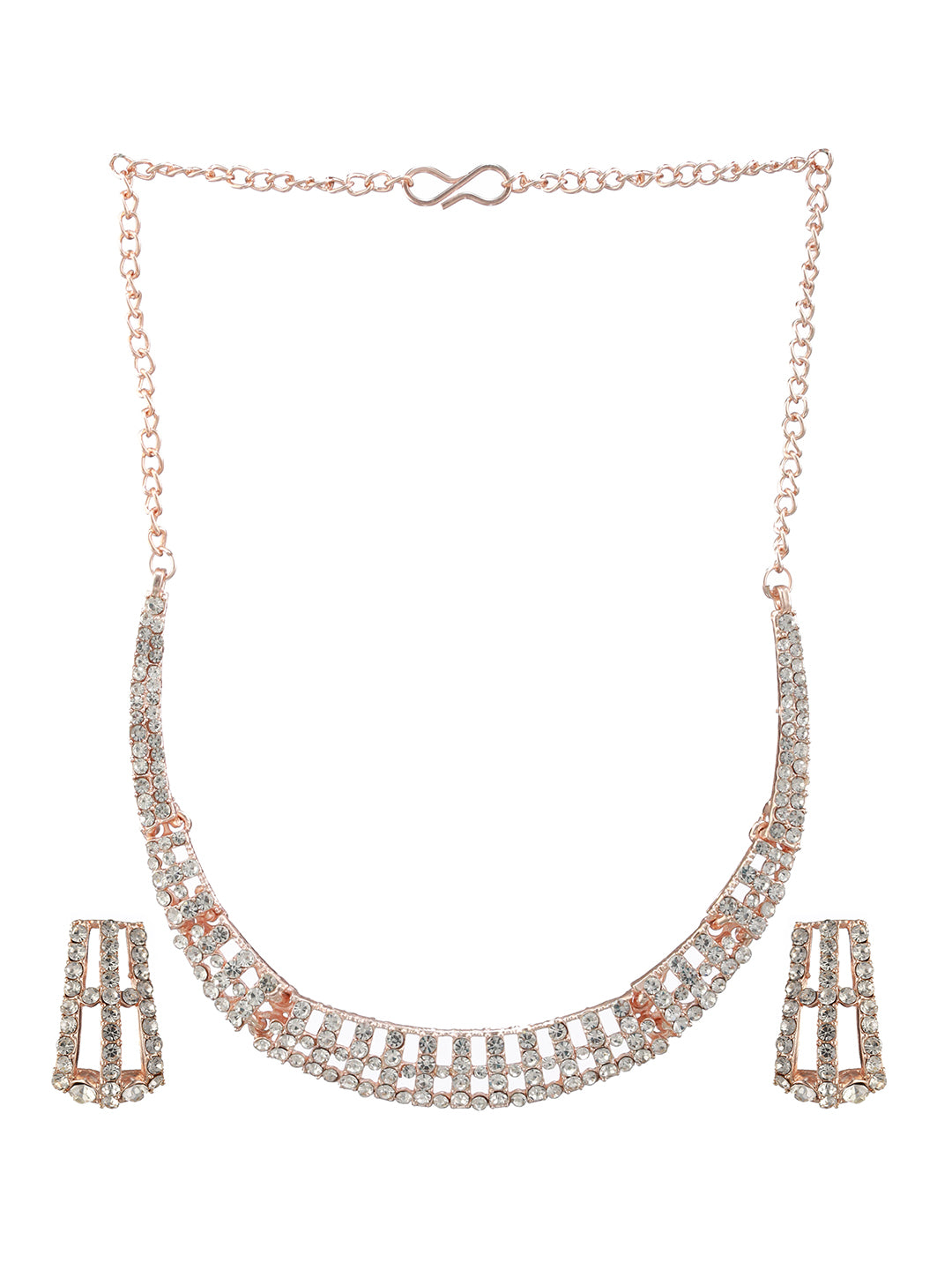 Elegant American Diamond Studded Rose Gold-Plated Jewellery Set