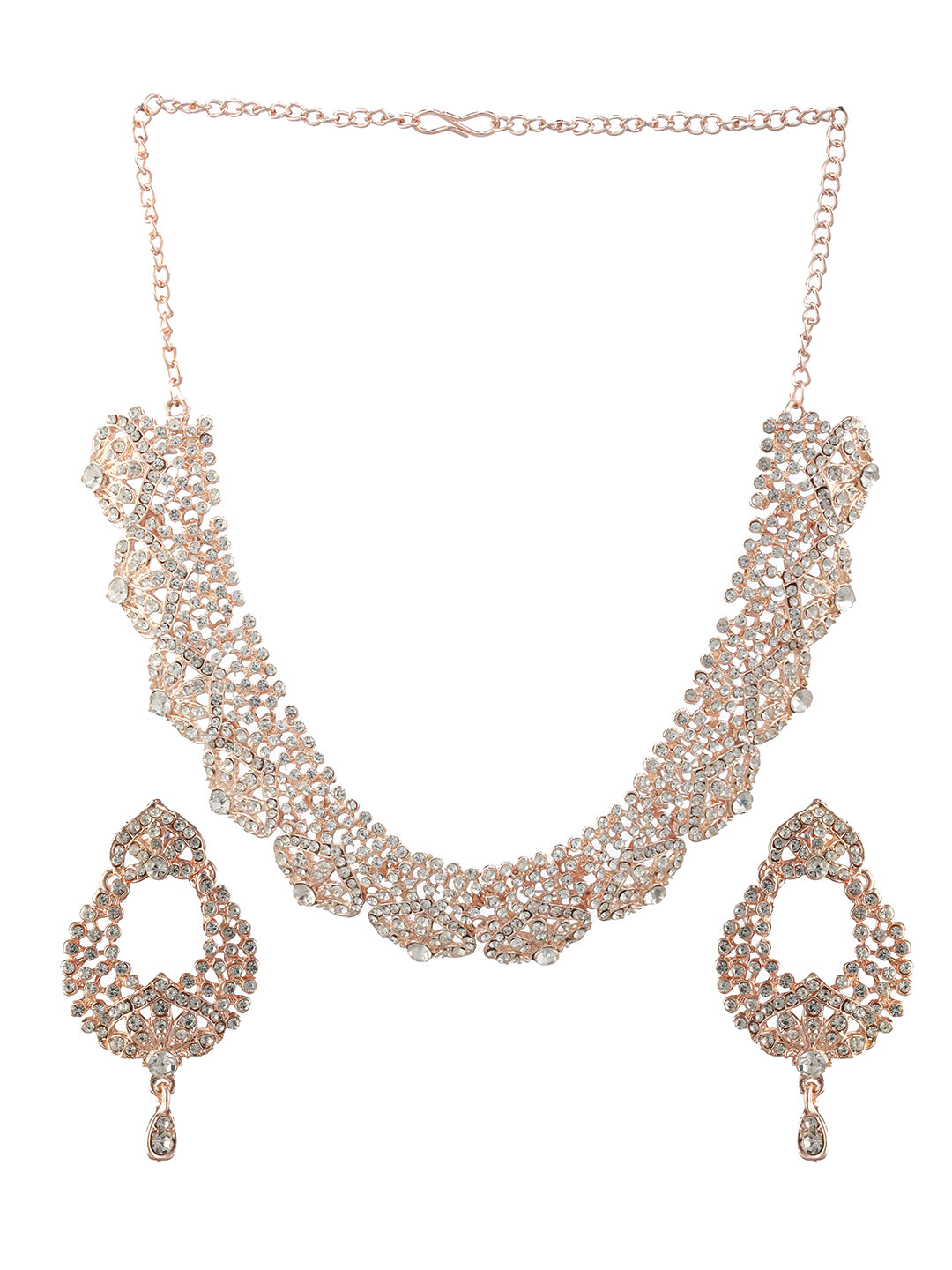 Floral American Diamond Studded Rose Gold-Plated Jewellery Set