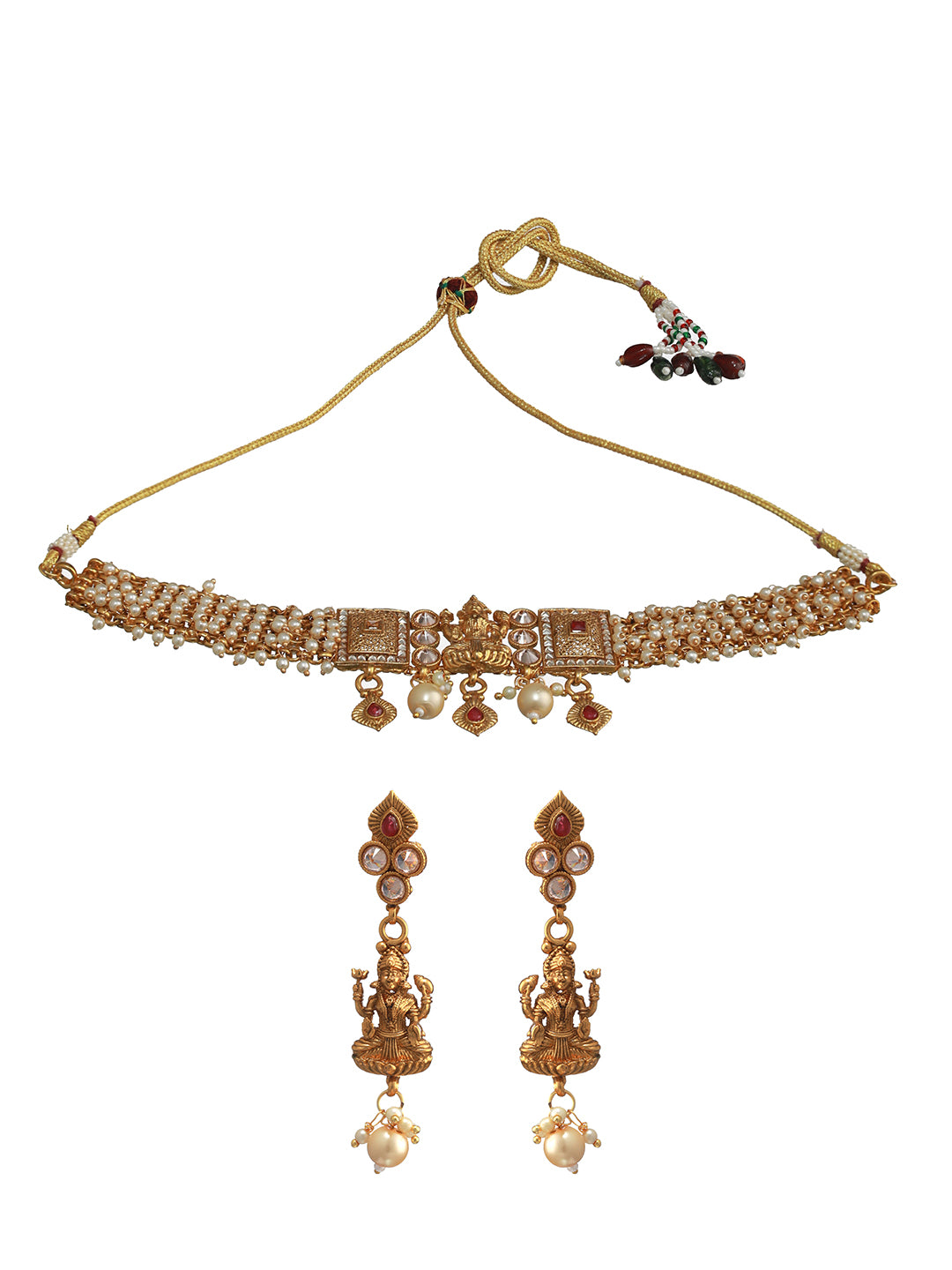 Studded Multilayer Goddess Gold-Plated Choker Jewellery Set