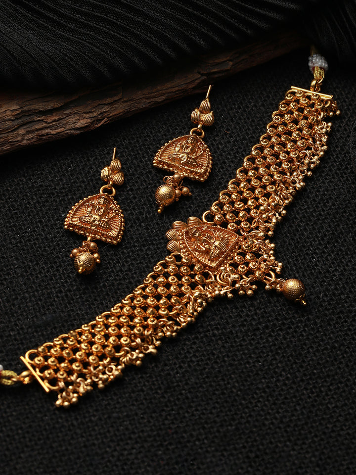 Goddess Laxmi Gold-Plated Choker Jewellery Set