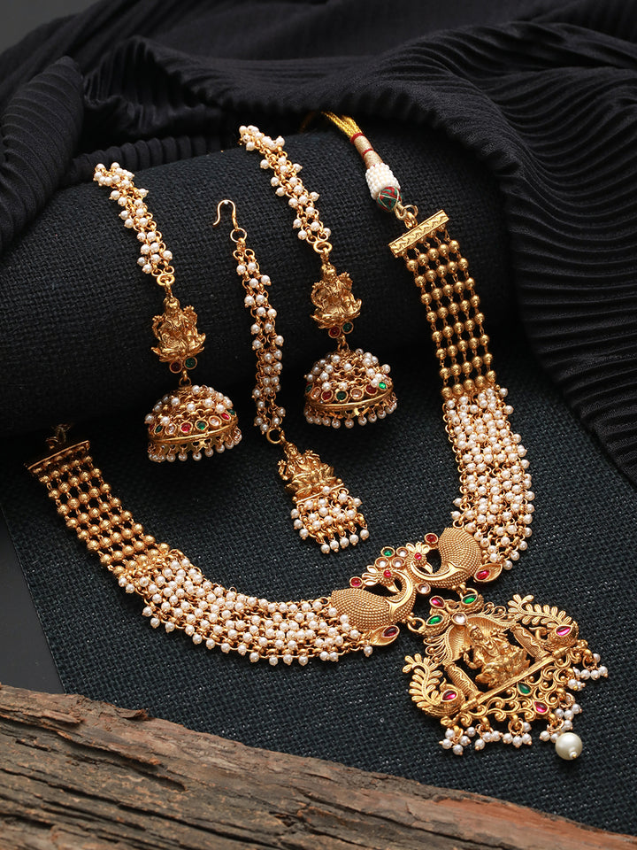 Studded Laxmi Peacock Gold-Plated Jewellery Set