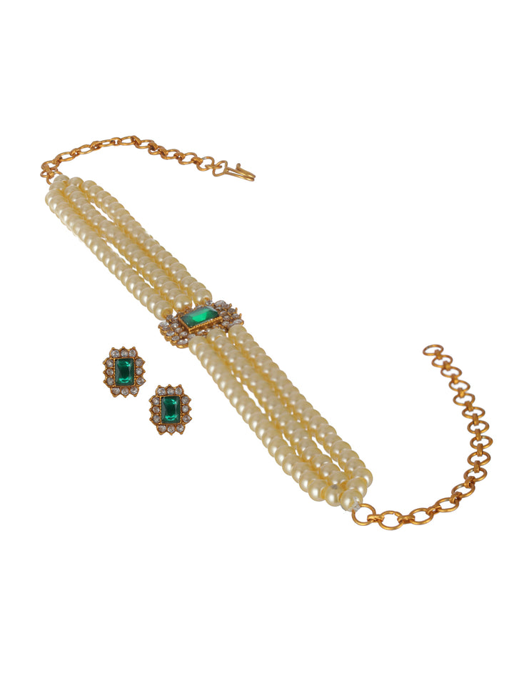 Priyaasi Studded Pearl Multilayer Gold-Plated Choker Jewellery Set