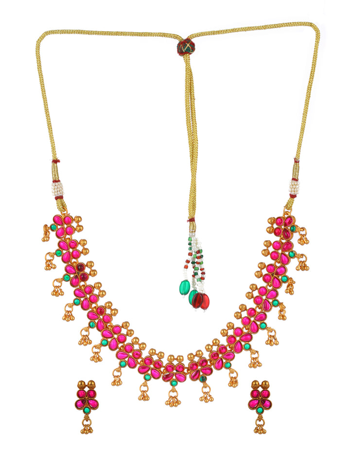 Priyaasi Traditional Studded Multicolor Gold-Plated Jewellery Set