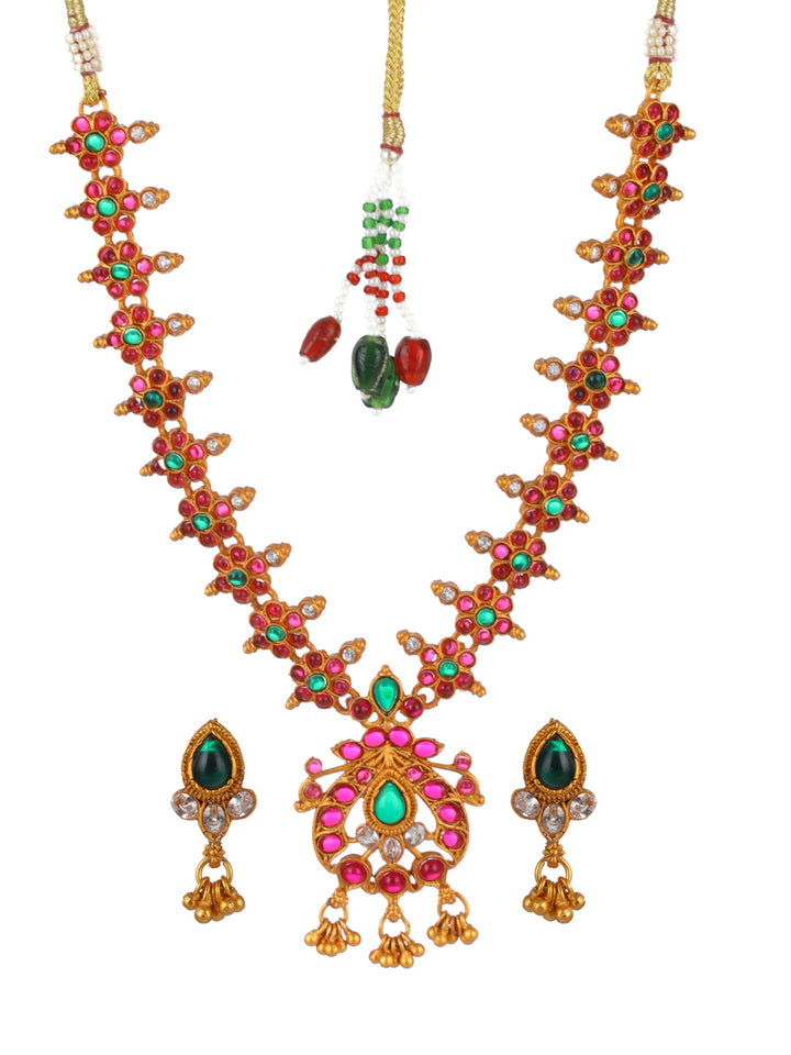 Priyaasi Floral Multicolor Kemp Stone Gold-Plated Jewellery Set