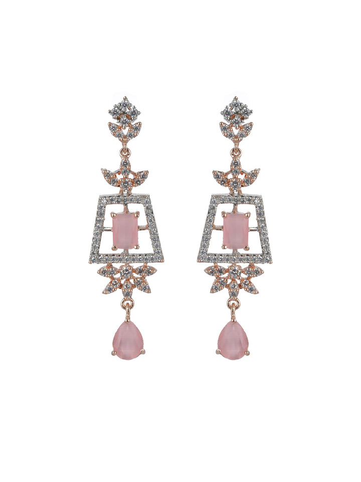 Priyaasi Pink Floral American Diamond Rose Gold-Plated Jewellery Set