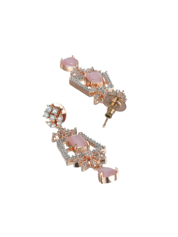 Priyaasi Pink Floral American Diamond Rose Gold-Plated Jewellery Set