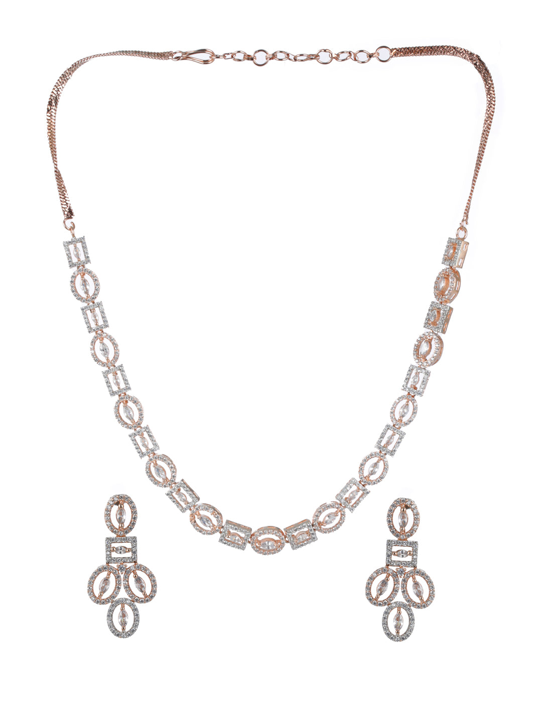 Priyaasi Geometric American Diamond Rose Gold-Plated Jewellery Set