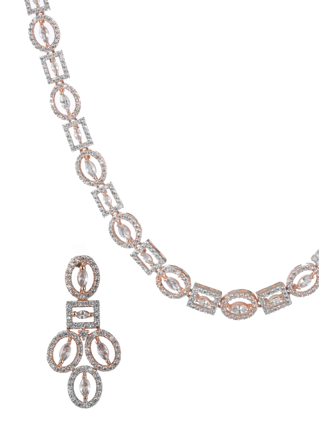 Priyaasi Geometric American Diamond Rose Gold-Plated Jewellery Set